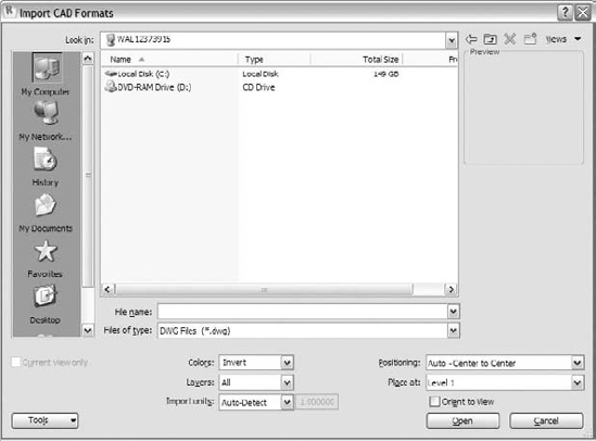 The Import CAD Formats dialog box.