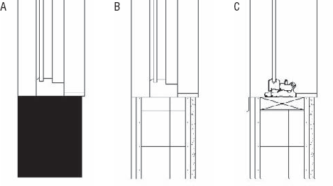 The same awning window shown in (A) coarse, (B) medium, and (C) fine view.