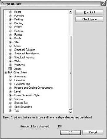 Use the Purge Unused dialog box to reduce file size.