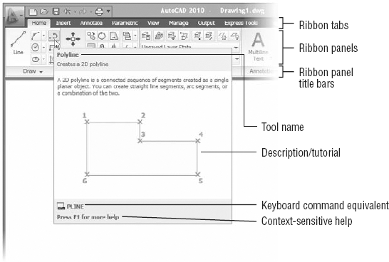 A typical tool tip from a Ribbon panel tool
