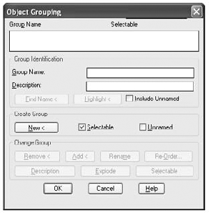 The Object Grouping dialog box