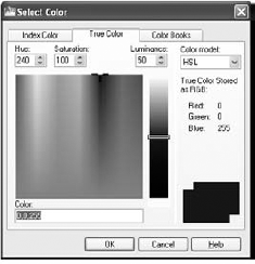 The True Color options in the Select Color dialog box