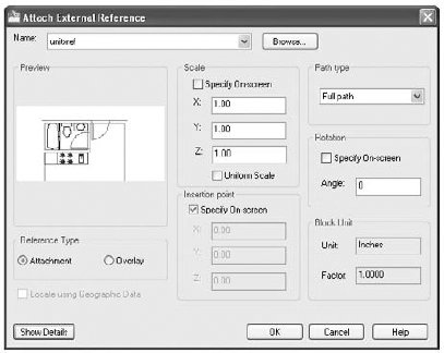 The Attach External Reference dialog box