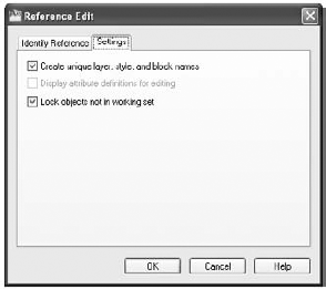 The Settings tab of the Reference Edit dialog box