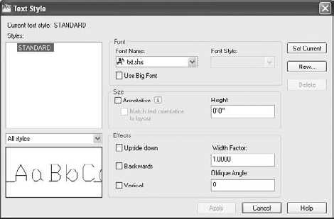 The Text Style dialog