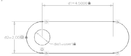 Change the d2 parameter and the part changes in size, including the circle.