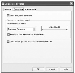 The Dimensional tab of the Constraint Settings dialog box