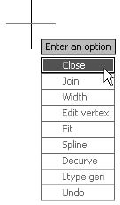 The Edit Polyline options that appear at the cursor