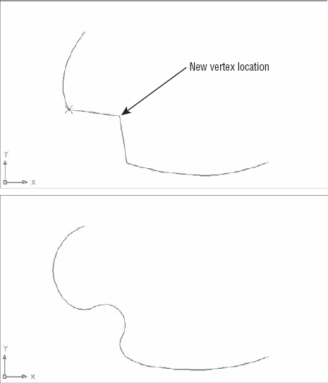 The polyline before and after the curve is fitted