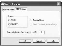 The DXF save-as options