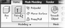 Selecting the Extrude tool from the Modeling panel