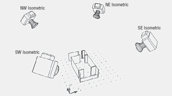 The isometric viewpoints for the four isometric views available from the Home tab's View panel drop-down list