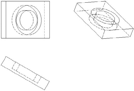 A sample of a 2D drawing generated from a 3D model using Flatshot. Note the dashed lines showing the hidden lines of the view.