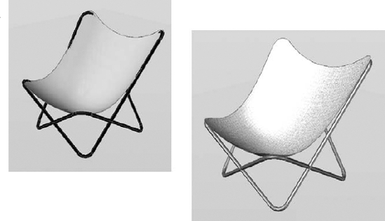 A perspective view of the butterfly chair with tubes for legs