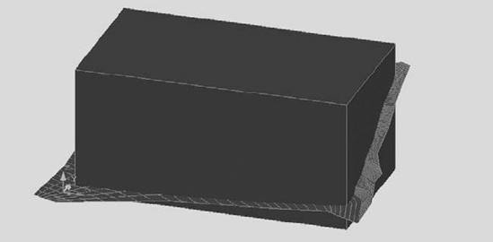 The box extruded through the contours