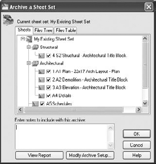 Archiving a sheet set