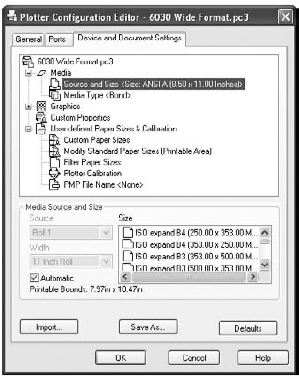 The Plotter Configuration Editor's Device And Document Settings tab