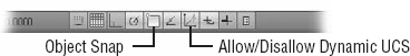 The UCS icon at the left and the cursor in 3D to the right are color matched.