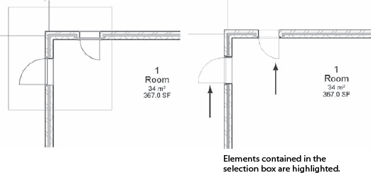 Left-to-right window selection on the left results in the selection shown on the image on the right side