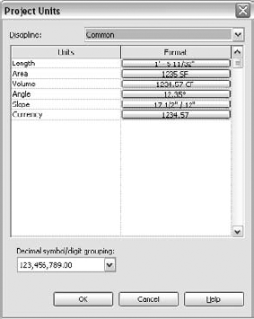 The Project Units dialog box