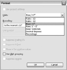 Slope settings in the Project Units dialog box