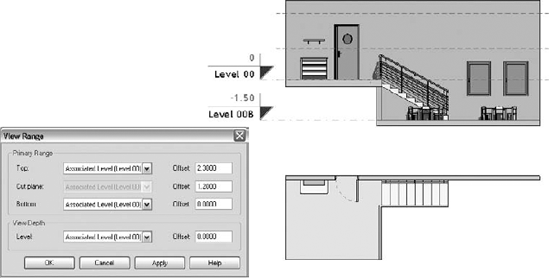 The lower level is not displayed at all. The bottom plane and the view depth have been set to Level 00.