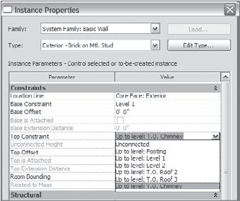 Select T.O. Chimney in the Element Properties dialog box