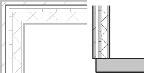 Floor with offset from the wall-core boundary