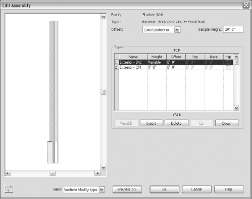 The Edit Assembly dialog box allows you to configure a stacked wall