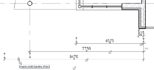 Drag control for baseline dimension