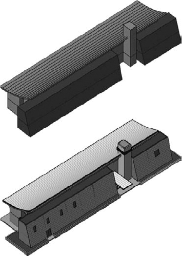 The same view with different visibility states for massing and model elements