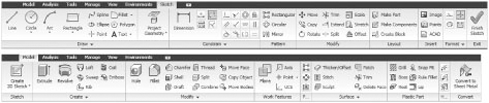 Top: the 2D Sketch tab; bottom: the Model tab