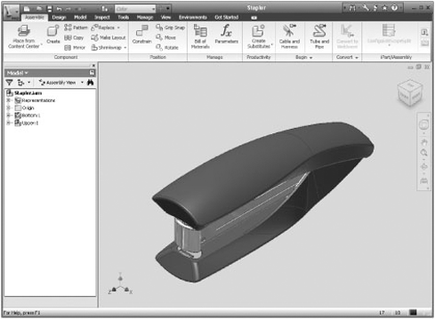 The complete Inventor screen in assembly mode