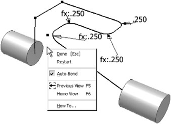 A 3D sketch line with and without Auto-bend With 3D Line Creation