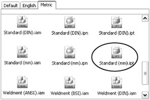 Selecting Standard(mm).dwg in the Metric templates