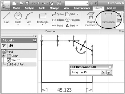 Placing a dimension on the sketch