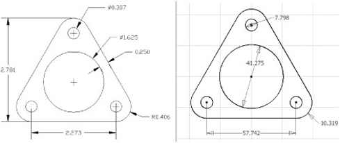 Original DWG (left) and finished imported sketch (right)