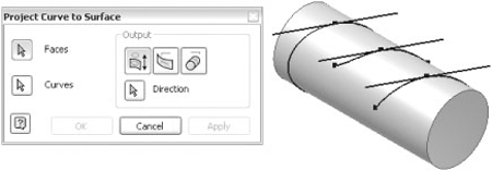 Project Curve To Surface tool