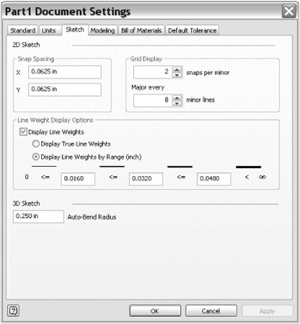 The Sketch tab in Document Settings