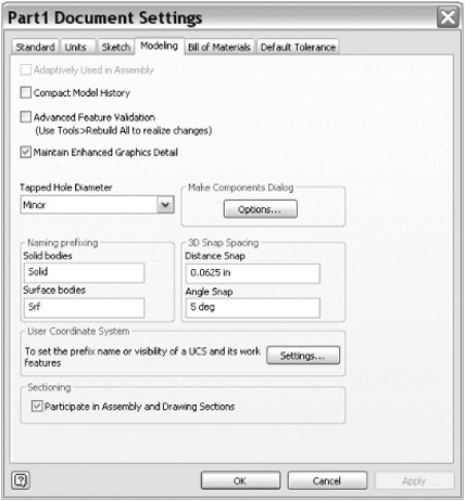 Modeling tab in Document Settings