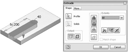 Extruding (cutting) the second feature