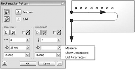 List parameters from the Rectangular Pattern dialog box