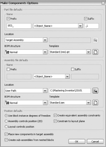 Setting the Make Components defaults