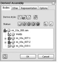 Derived Assembly dialog box options