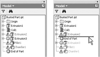 Using the end-of-part maker to troubleshoot feature errors