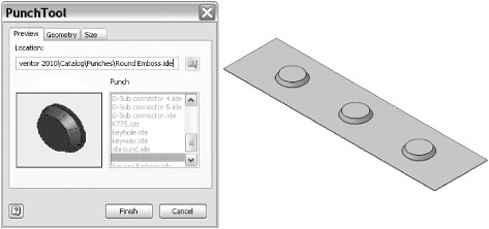 Multiple instance punch feature placing a footing dimple