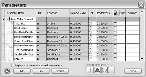 Sheet-metal reference parameters within Inventor's parameter editor