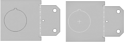 Sample electrical box flat pattern with formed punch knockouts and 2D alternate representation knockouts displayed