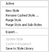 Style And Standard Editor dialog box's right-click menu for managing document and library styles