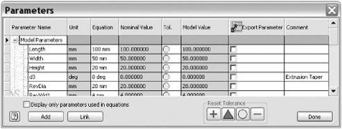 Parameters dialog box